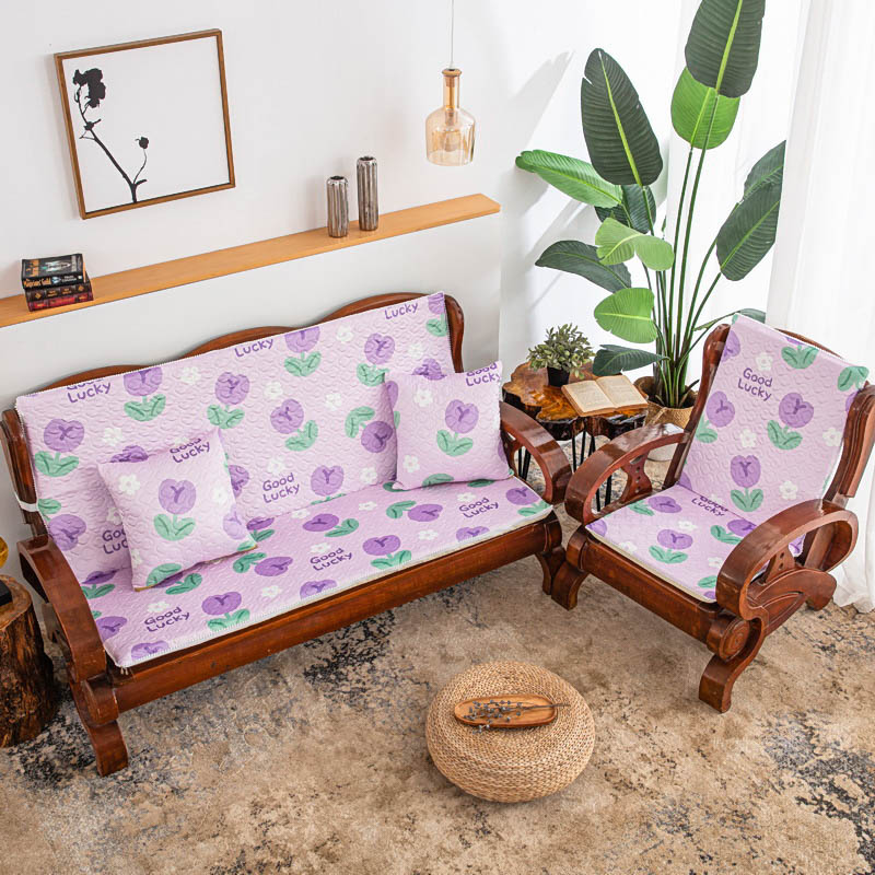 2022新款水晶绒实木沙发坐垫高密海绵沙发垫连体带靠背椅垫乳胶垫 单人长55cm 郁金花 紫