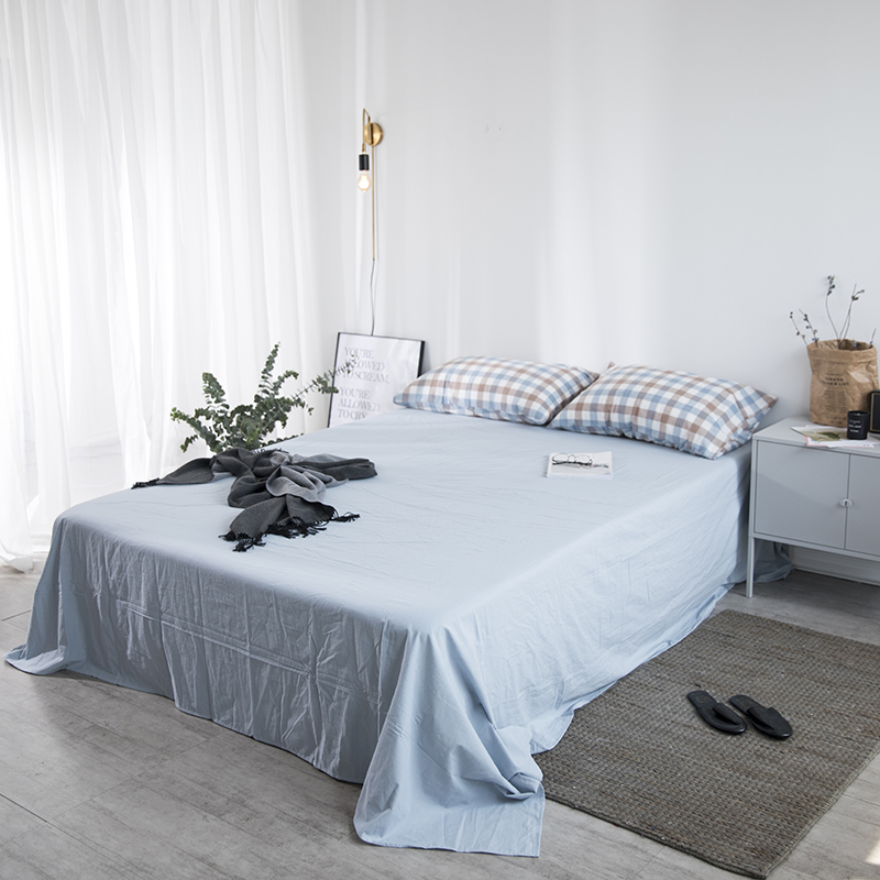 水洗棉格型单品床单 230cmx250cm 蓝色