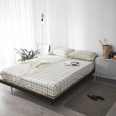 水洗棉格型单品床单 230cmx250cm 绿方格