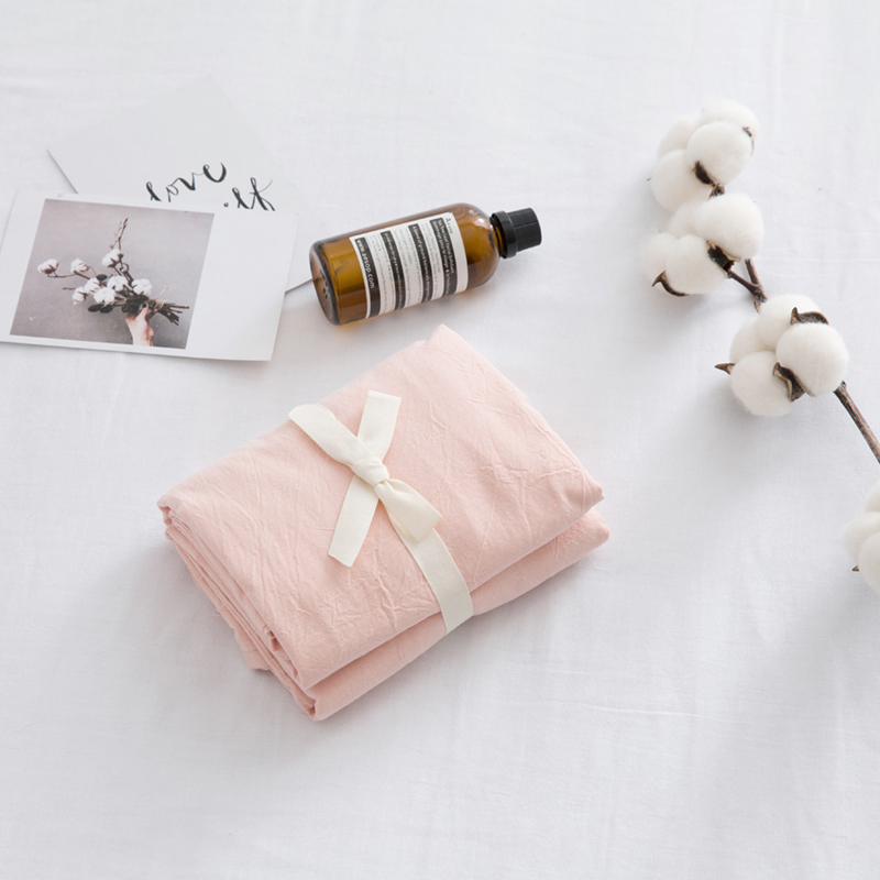 水洗棉纯色单品枕套 48cmX74cm/一对 粉色