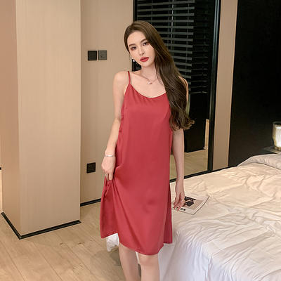 2023新款LF60支兰精天丝吊带睡裙 家居服 L（120-140斤） 红色