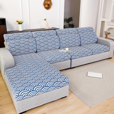 2022新款阳离子海浪系列沙发坐垫套 沙发套 单人：宽50-65*长50-63*高5-20cm 海浪-蓝