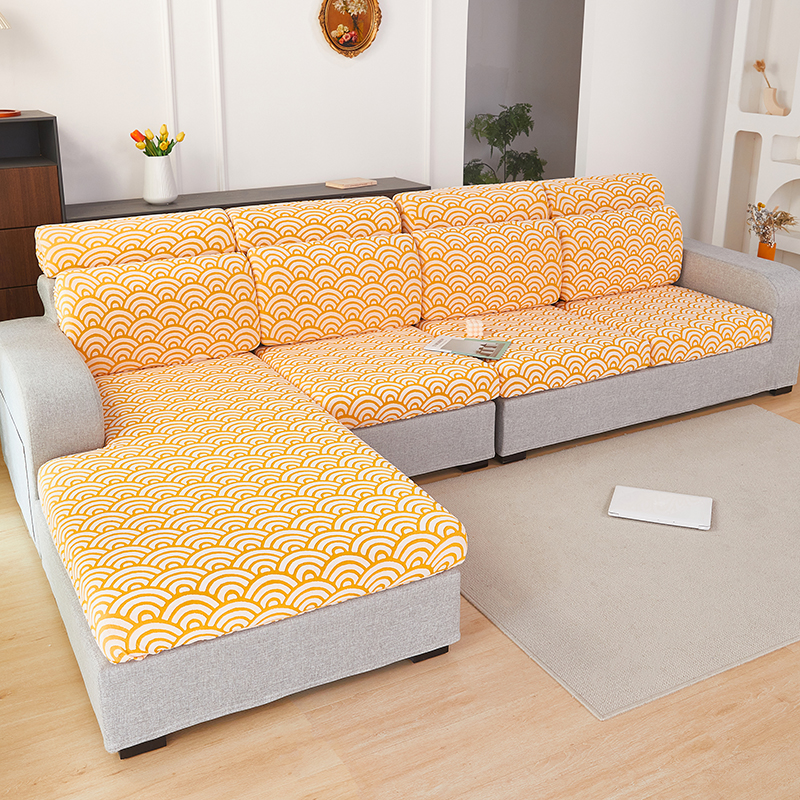 2022新款阳离子海浪系列沙发坐垫套 沙发套 单人：宽50-65*长50-63*高5-20cm 海浪-橙