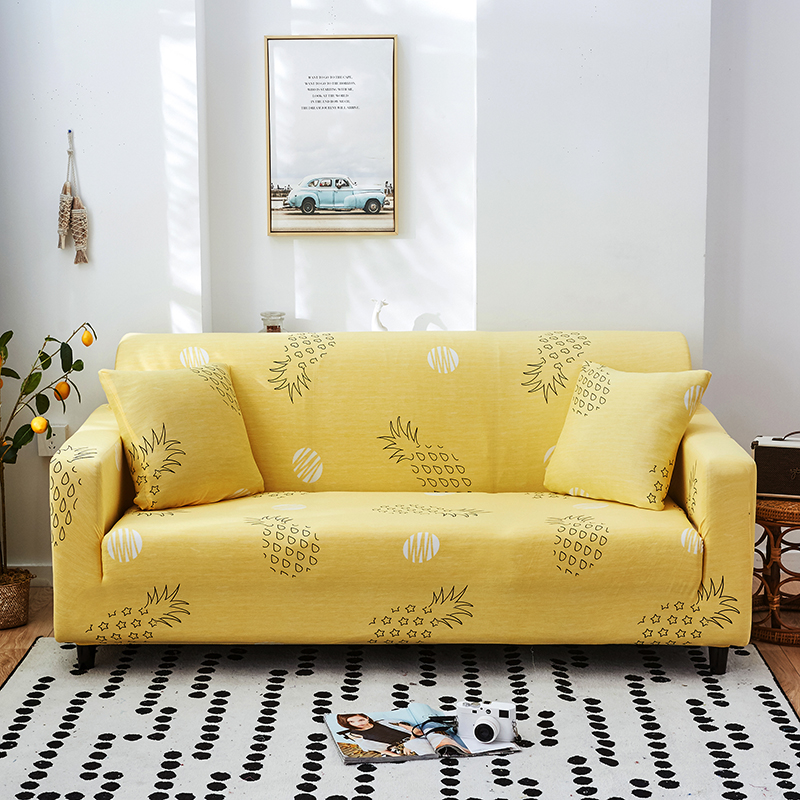 2022新款牛奶丝印花 规格通用沙发套 单人 90-140cm 热带果 黄