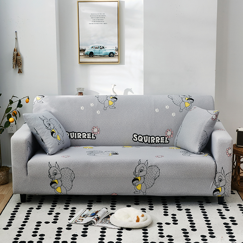 2022新款牛奶丝印花 规格通用沙发套 单人 90-140cm 小松鼠