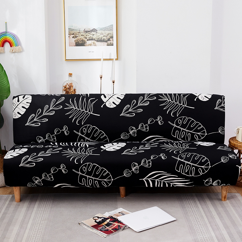 整理印花沙发床 沙发套 适用于160-190之间的沙发床 黑叶