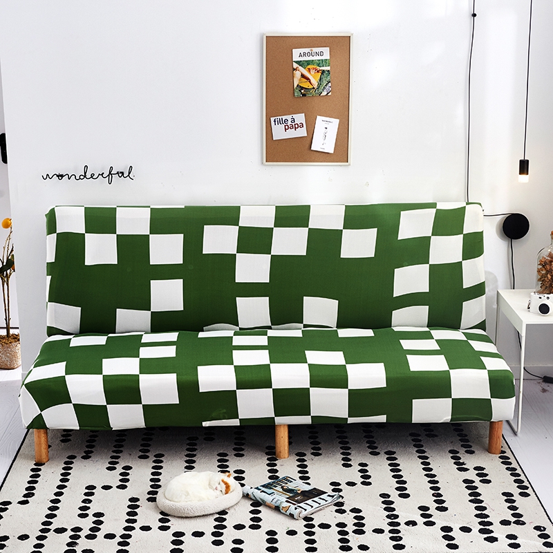 整理印花沙发床 沙发套 适用于160-190之间的沙发床 绿白格