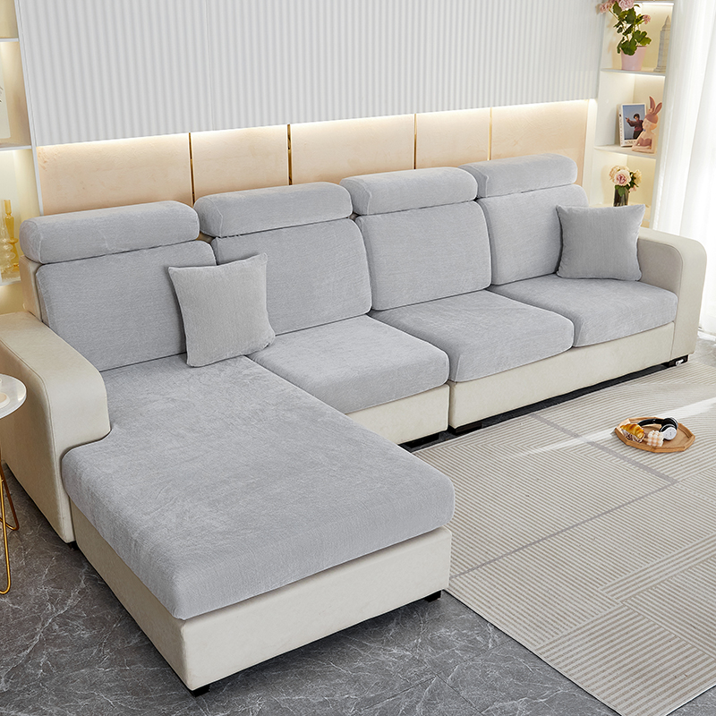 2022新款加厚雪尼尔纯色沙发笠沙发套 单人 宽50-65长50-60高5-20cm 雪尼尔-浅灰色