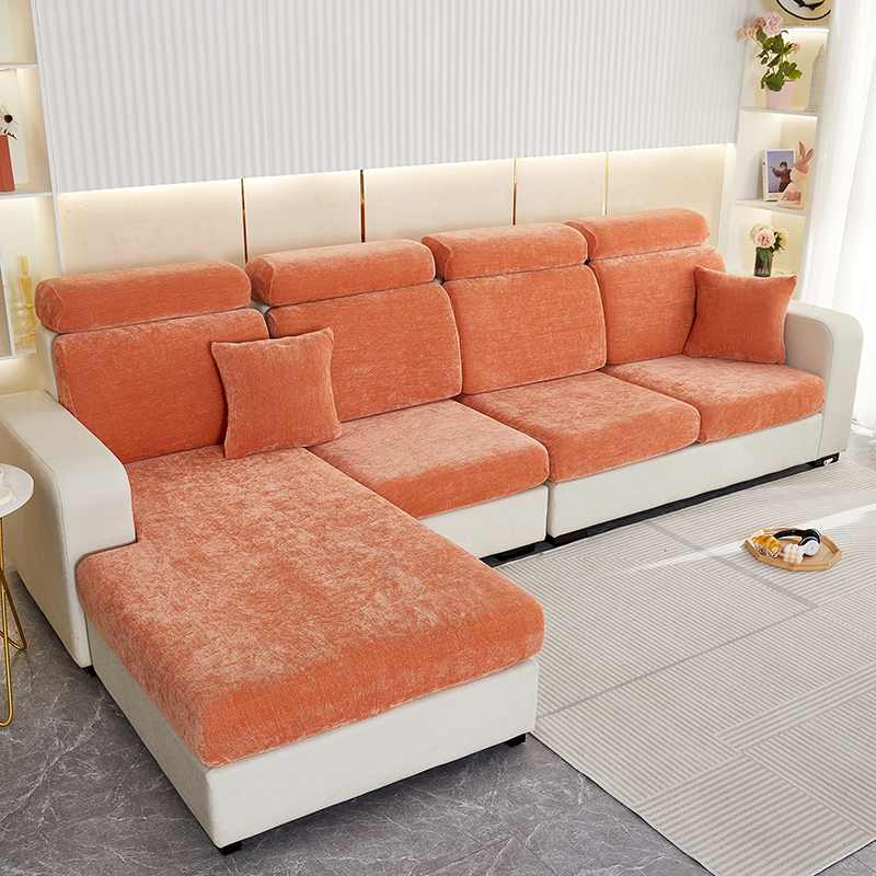 2022新款加厚雪尼尔纯色沙发笠沙发套 单人 宽50-65长50-60高5-20cm 雪尼尔-高级橙