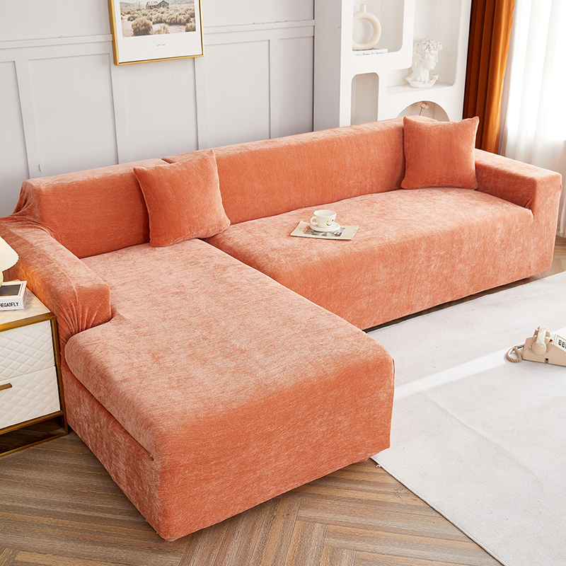2022新款加厚雪尼尔纯色系列贵妃沙发套 单人 90-140cm 雪尼尔-高级橙