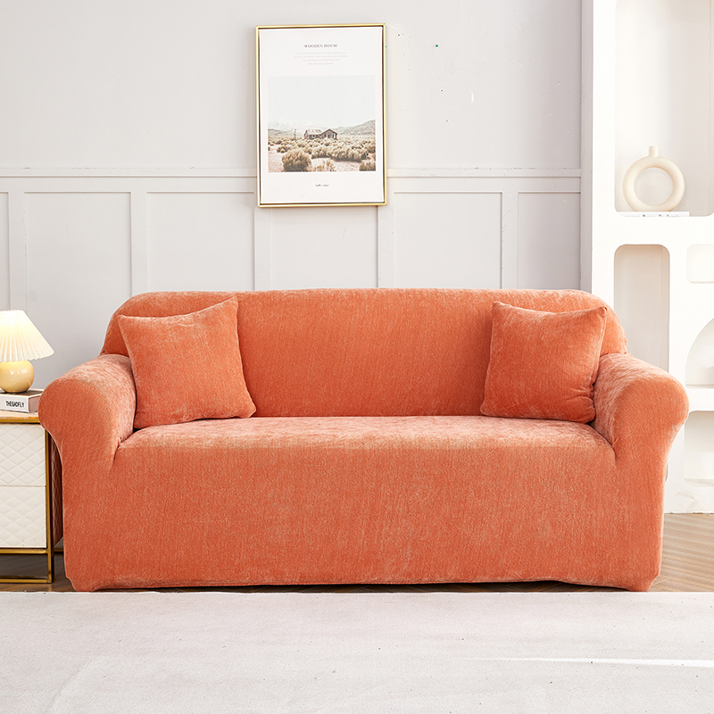 2022新款加厚雪尼尔纯色系列三人沙发套 单人 90-140cm 雪尼尔-高级橙