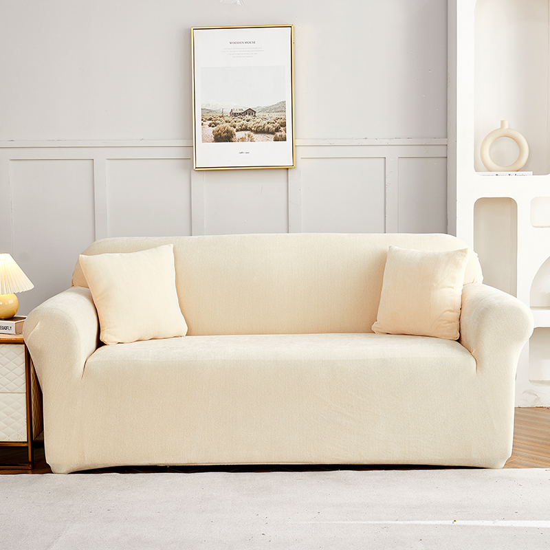 2022新款加厚雪尼尔纯色系列三人沙发套 单人 90-140cm 雪尼尔-米黄色