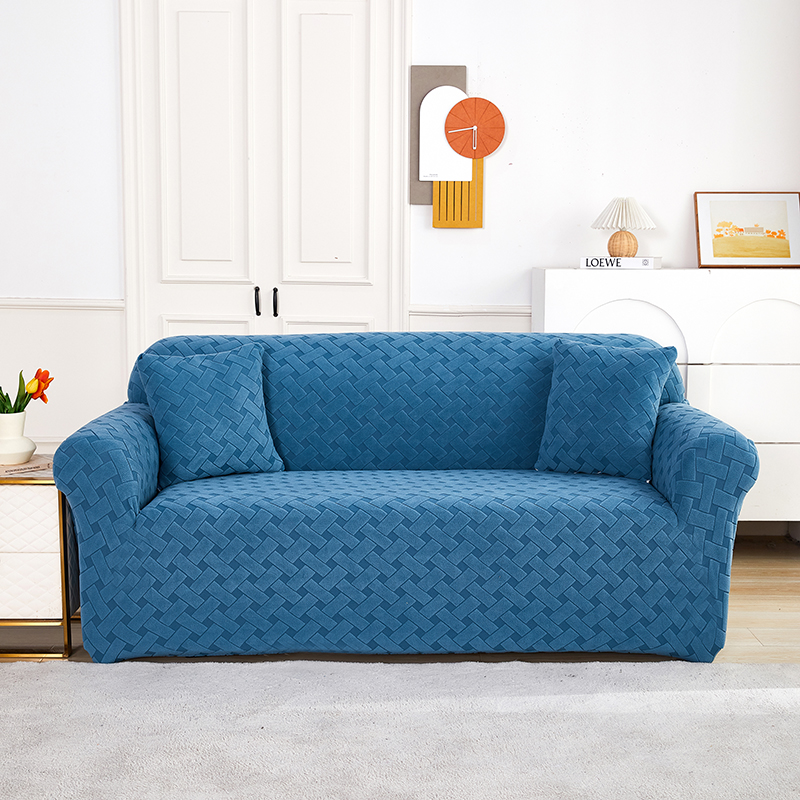 2022新款提花绒织艺系列直排沙发套 单人 90-140cm 织艺-蓝灰