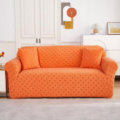 2022新款提花绒织艺系列直排沙发套 单人 90-140cm 织艺-桔黄