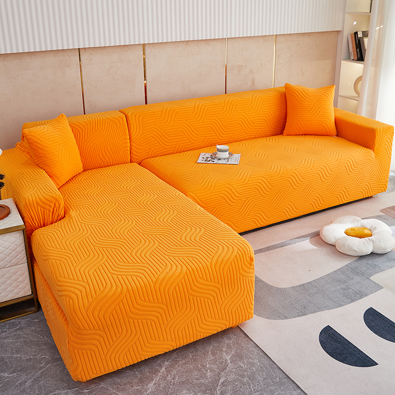 2023新款纯色3D提花波浪系列沙发套 单人90-140cm 波浪-亮橙