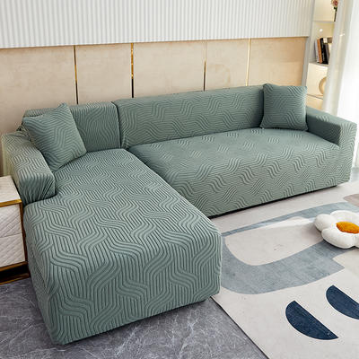 2023新款纯色3D提花波浪系列沙发套 单人90-140cm 波浪-松绿