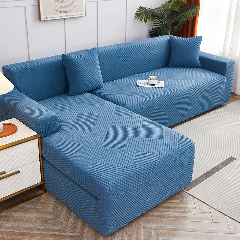 2023新款纯色3D提花律动系列沙发套 单人90-140cm 律动-湖蓝
