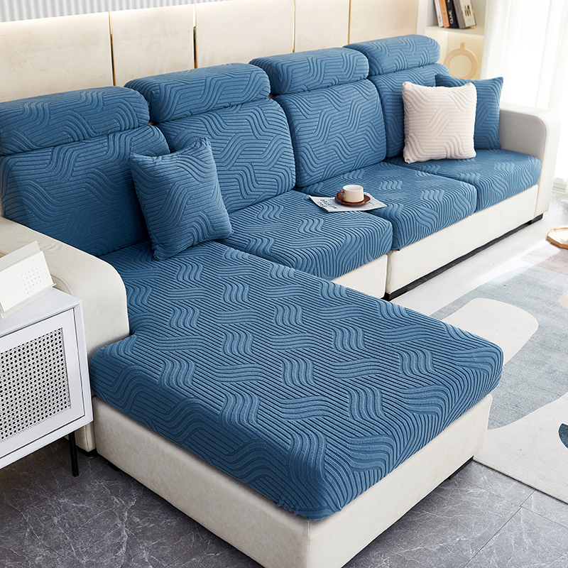 2023新款纯色3D提花波浪系列沙发笠 沙发套 加大单人 宽65-95长65-95高5-20cm 波浪-湖蓝