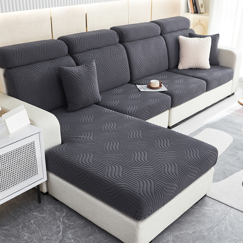 2023新款纯色3D提花波浪系列沙发笠 沙发套 加大单人 宽65-95长65-95高5-20cm 波浪-深灰