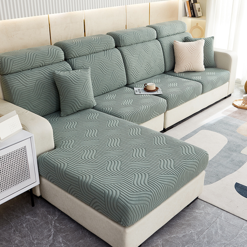 2023新款纯色3D提花波浪系列沙发笠 沙发套 加大单人 宽65-95长65-95高5-20cm 波浪-松绿