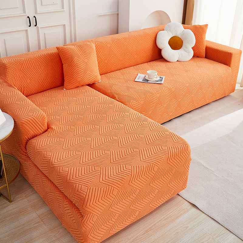 2023新款纯色提花沙发套时光系列 单人 90-140cm 时光-高级橙