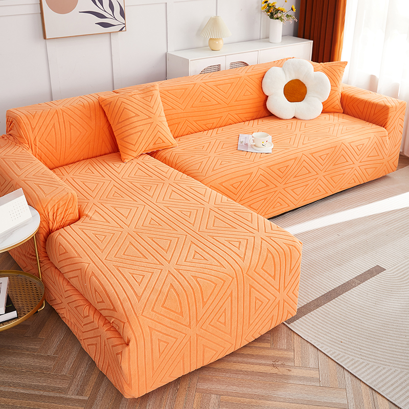 2023新款纯色提花沙发套双角系列 单人 90-140cm 双角-高级橙