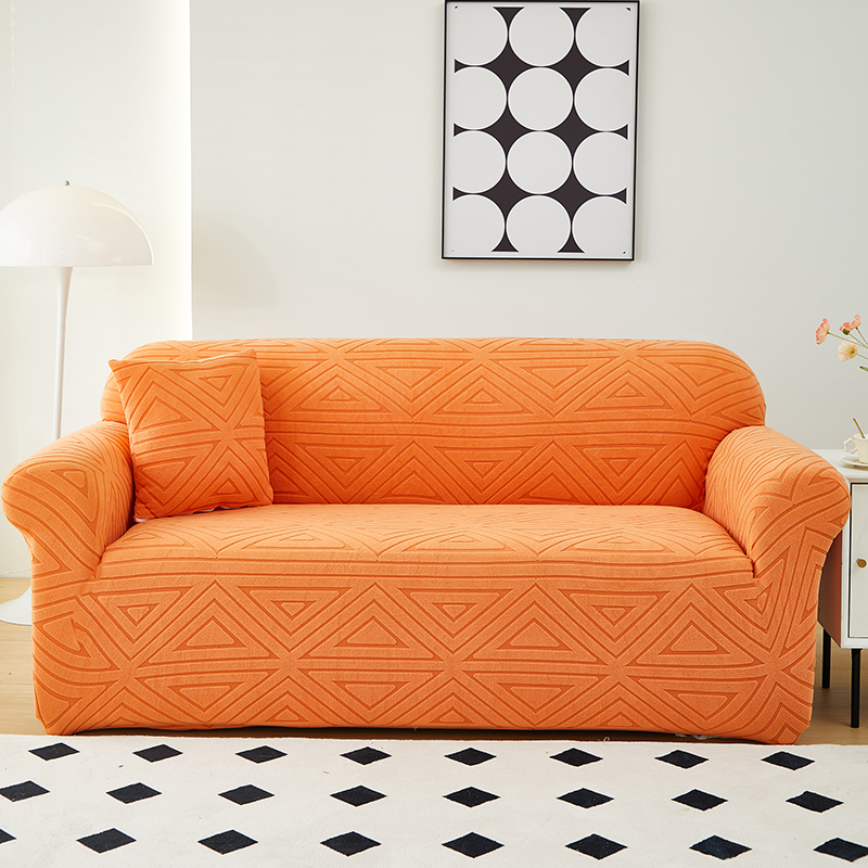 2023新款纯色提花沙发套双角系列（直排） 单人 90-140cm 双角-高级橙