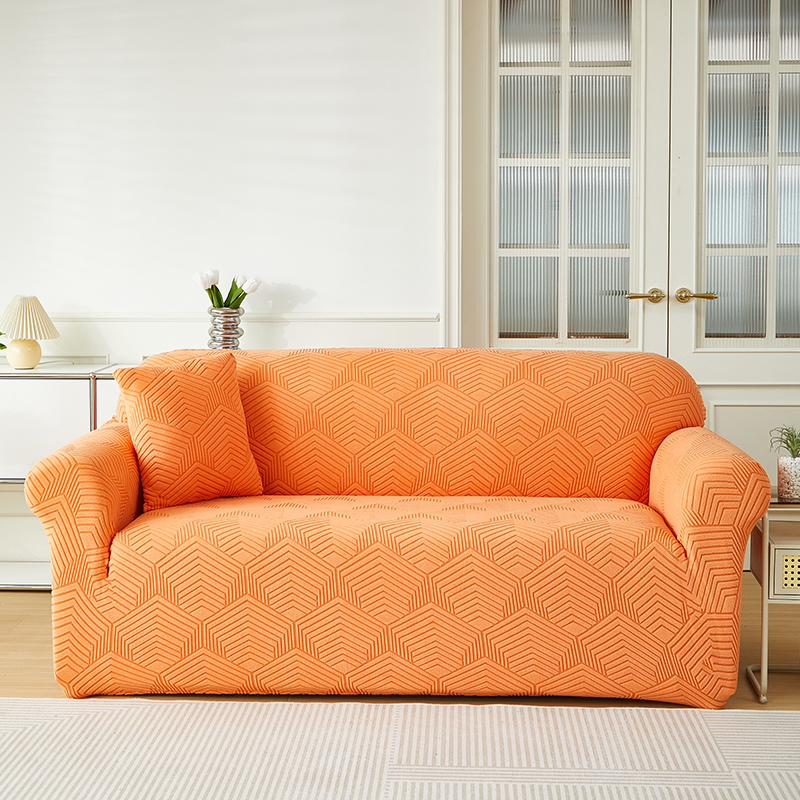2023新款纯色提花沙发套时光系列（直排） 单人 90-140cm 时光-高级橙