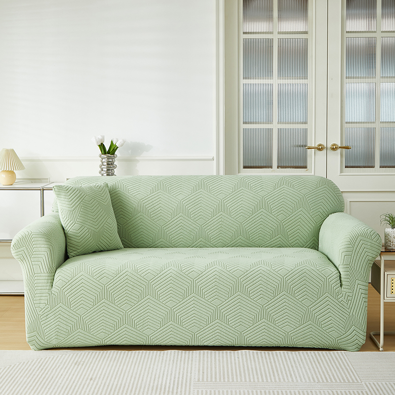 2023新款纯色提花沙发套时光系列（直排） 单人 90-140cm 时光-抹茶绿