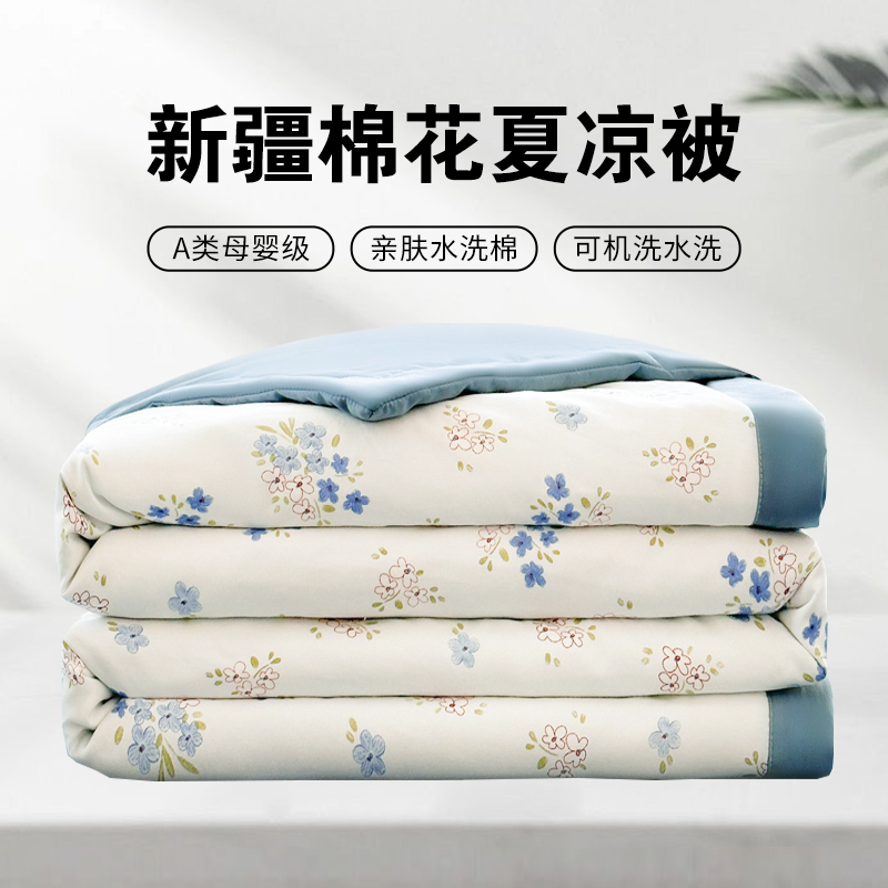 柠栀 2025新款水洗棉新疆棉花夏被夏凉被空调被  提取码: ning  150x200cm 淡蓝花瓣
