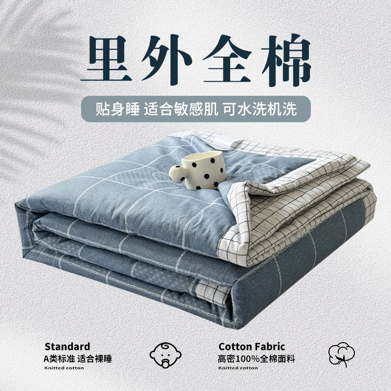 2025柠栀 100%全棉新疆棉花夏被 夏凉被 空调被   提取码: ning  150x200cm 方形蓝
