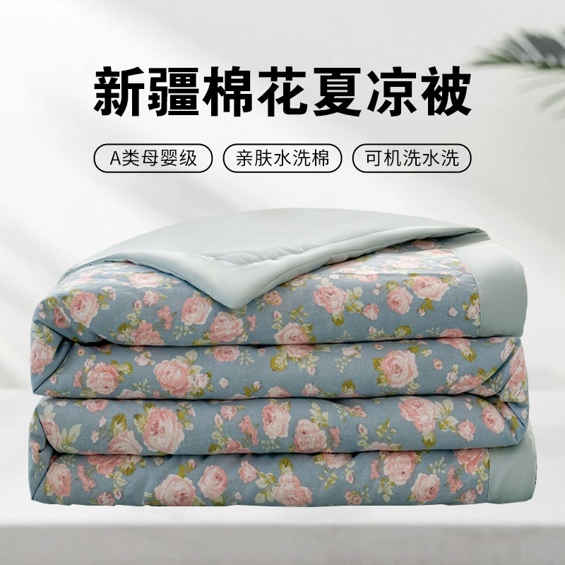 柠栀 2025新款水洗棉新疆棉花夏被夏凉被空调被  提取码: ning  蓝色花朵