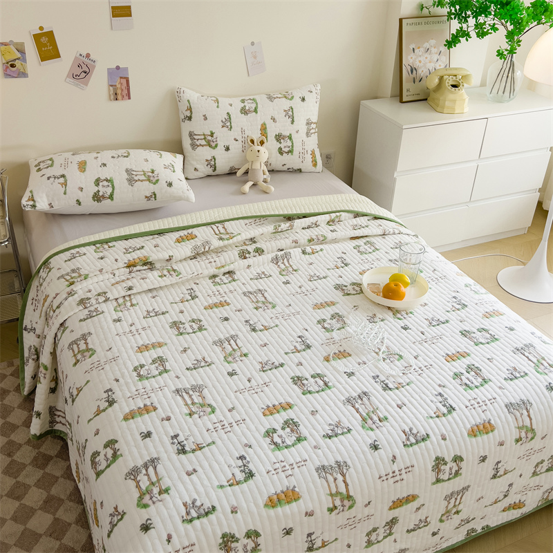 2023新款 A类牛奶绒大豆纤维夹棉床盖 床垫保护罩加厚款床单垫 48x74cm（二个枕套） 林木兔
