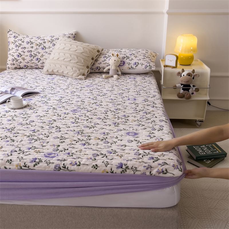 2023年新款 牛奶绒大豆纤维夹棉床笠 床垫保护罩  提取码：ning 48x74cm（枕套二个） 牛奶绒床笠-薰紫兔