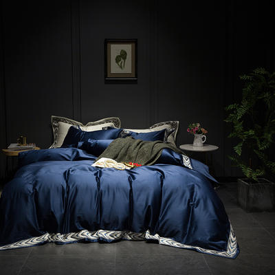 2023马可米名秀阁 新品巴伦比亚100支四件套 1.8m（6英尺）床（含礼盒） 巴伦比亚-蓝
