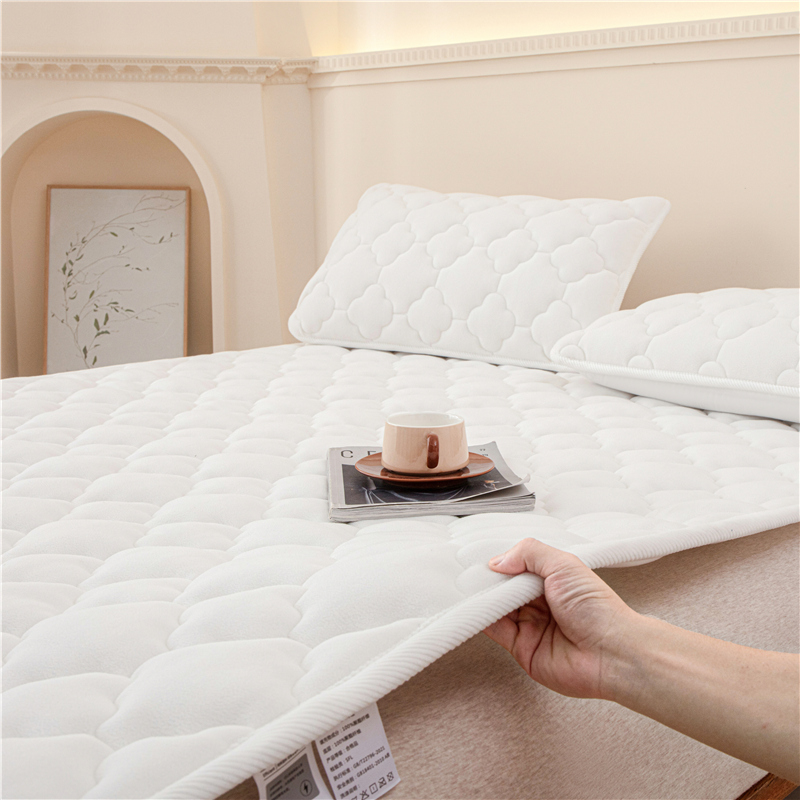 2025新款 撸猫感摇粒抓绒床垫加厚可机洗床褥子 皎月白-螺纹边