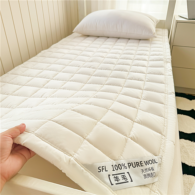 2025新款双面全棉100%纯羊毛床垫-学生床 白色-双面全棉100%羊毛