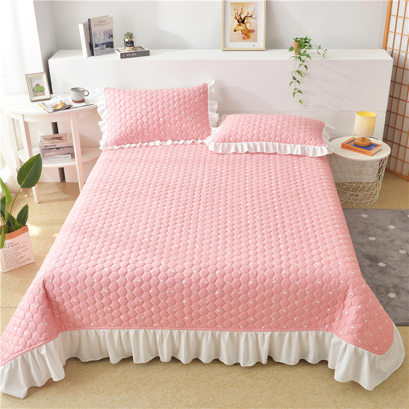 2022新款13372全棉床盖毯床护垫 210x245cm（适合0.9和1.2米床） 爱心粉