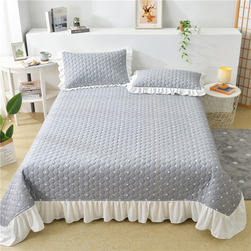 2022新款13372全棉床盖毯床护垫 210x245cm（适合0.9和1.2米床） 爱心灰