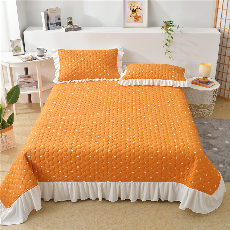 2022新款13372全棉床盖毯床护垫 210x245cm（适合0.9和1.2米床） 爱心橘