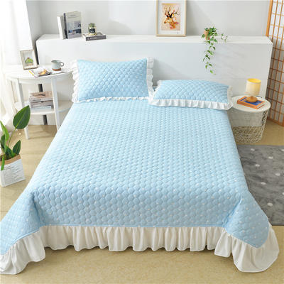 2022新款13372全棉床盖毯床护垫 210x245cm（适合0.9和1.2米床） 爱心蓝