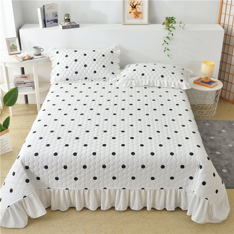 2022新款13372全棉床盖毯床护垫 210x245cm（适合0.9和1.2米床） 黑白波点