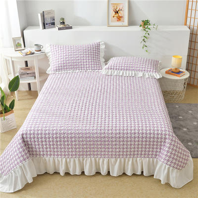 2022新款13372全棉床盖毯床护垫 210x245cm（适合0.9和1.2米床） 千鸟格紫