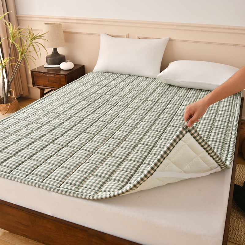 索弗莱 新款A类色织水洗全棉新疆棉花床垫床褥子床护垫可机洗 1.0*2m 绿小格