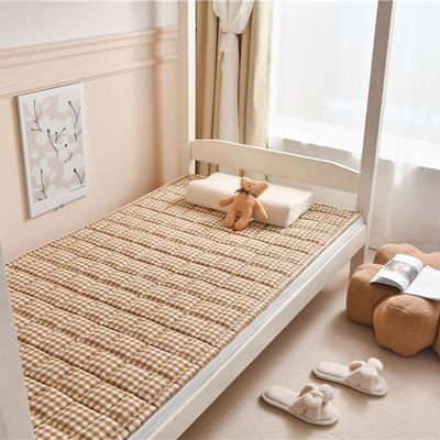 索弗莱A类色织水洗全棉新疆棉学生床垫床褥可机洗床护垫 1.0*2米 咖小格