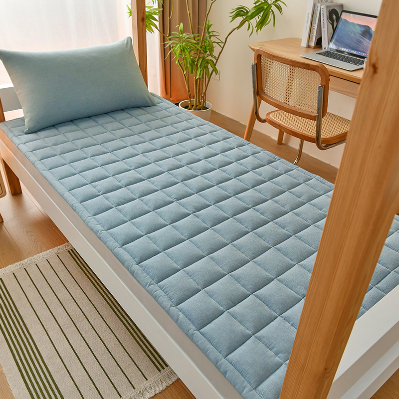 索弗莱A类色织水洗全棉新疆棉学生床垫床褥可机洗床护垫 1.0*2米 牛仔蓝