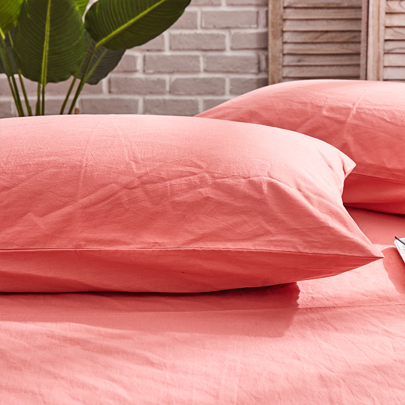 新品-全棉水洗棉纯色单枕套一对 48cmX74cm 紫红