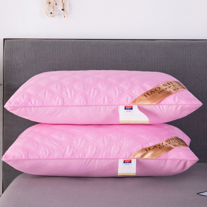三线格绗缝双边立体枕 枕头 枕芯 粉色绗缝单边低枕