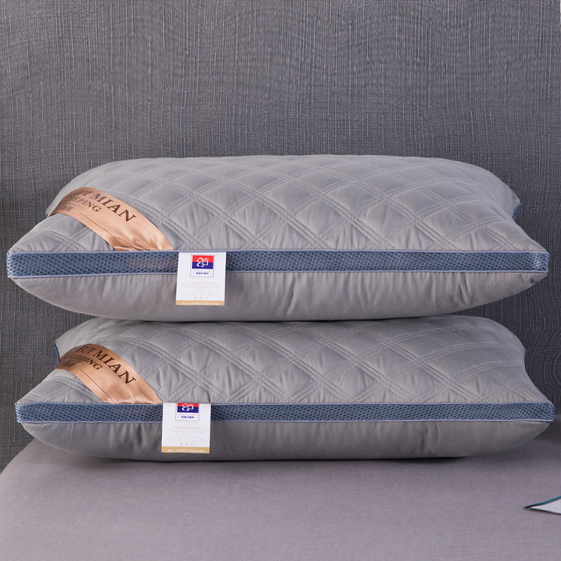 枕芯三线格绗缝枕立体双边枕芯高枕 灰色绗缝枕双边高枕