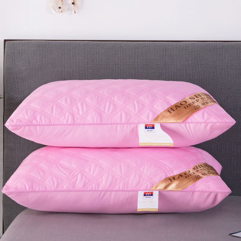 三线格粉色绗缝枕单边高枕 枕头 枕芯 粉色绗缝枕高枕